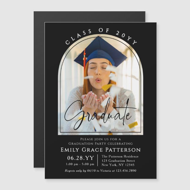 Carte Magnétique Photo Modern Arch Graduate Script Graduate Party (Devant / Derrière)