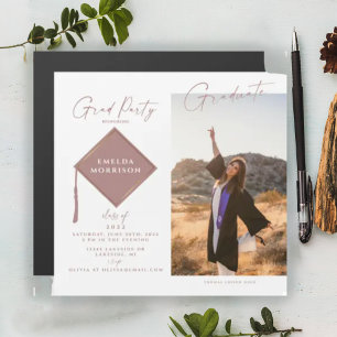 Carte Magnétique Photo moderne Blush Grad Party Magnetic Invite