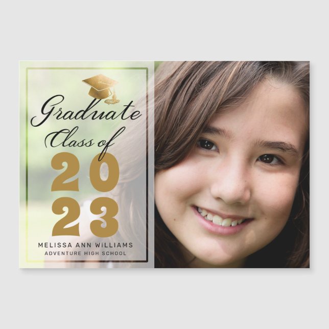 Carte Magnétique Photo moderne Gold Black Script 2023 Graduate Card (Devant)