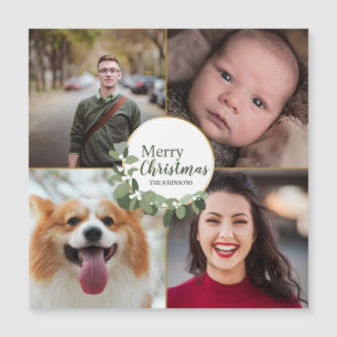 Carte Magnétique Photo moderne Wreath Holiday Joyeux Noël vert