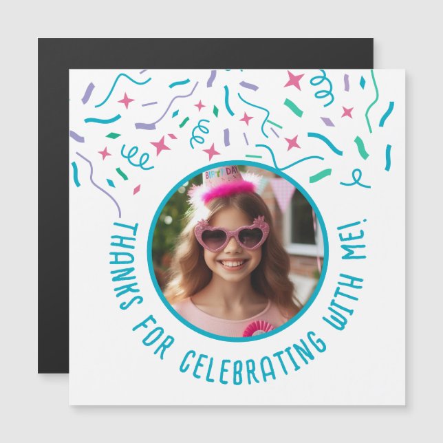 Carte Magnétique Photo personnalisée Confetti Anniversaire Merci de (Devant / Derrière)