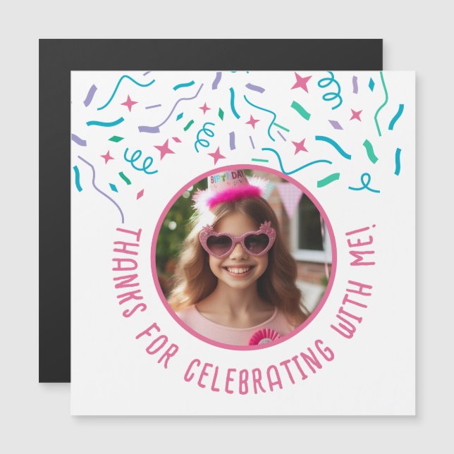 Carte Magnétique Photo personnalisée Confetti Anniversaire Merci de (Devant / Derrière)
