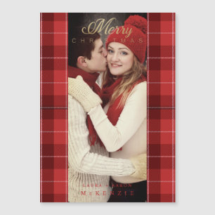 Carte Magnétique Photo Premier Noël Tartan Rouge à Carreaux