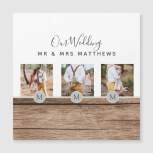 Carte Magnétique Photo Rustic Collage Monogram NEWLYWEDS WEDDING