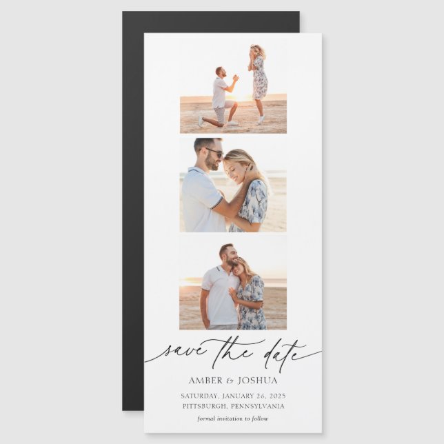Carte Magnétique Photo Strip Photo Booth Wedding Enregistrer la dat (Devant / Derrière)