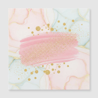 Carte Magnétique Pink and Mint Marble with Gold Glitter Brush Strok