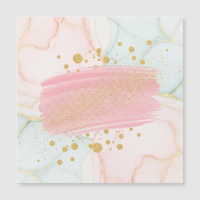 Carte Magnétique Pink and Mint Marble with Gold Glitter Brush Strok (Devant)