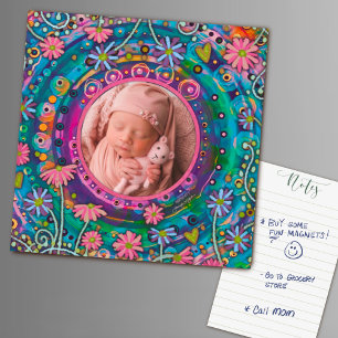 Carte Magnétique Plaisir Joli Photo Famille Coloré Floral