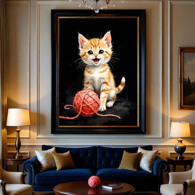 Carte Magnétique Playful Kitten Cat with Yarn Watercolor Print (Créateur téléchargé)
