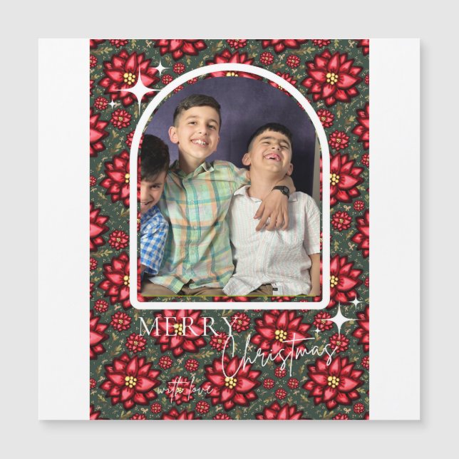 Carte Magnétique Poinsettia Christmas Card – Personalized (Devant)