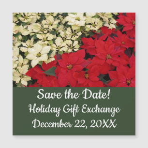 Carte Magnétique Poinsettias blancs et rouges I Holiday Enregistrer