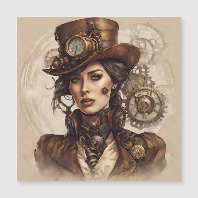 Carte Magnétique Portrait de Steampunk victorien d'une femme (Devant)