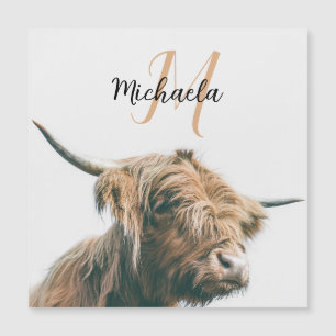 Carte Magnétique Portrait de vache Highland nom personnalisé monogr