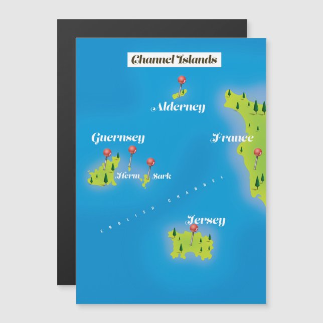 Carte Magnétique Poster de Channel Islands Map. (Devant / Derrière)
