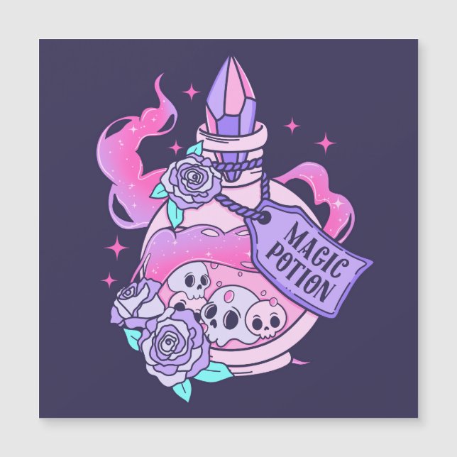 Carte Magnétique Potion magique Cute Rose Halloween Potion bouteill (Devant)