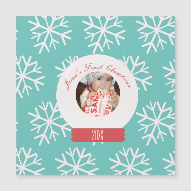 Carte Magnétique Premiers Snowglobe Snowflakes de Noël pour bébé Tu (Devant)