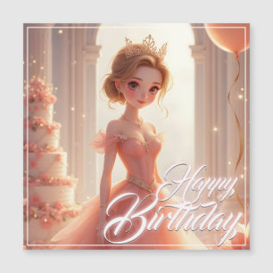 Carte Magnétique Princesse d'anniversaire dans une robe rose de rêv