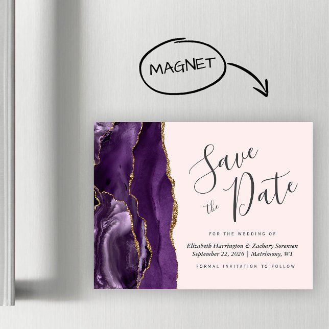 Carte Magnétique Purple Agate Blush Mariage Magnétique Enregistrer  (Créateur téléchargé)