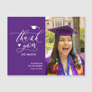 Carte Magnétique Purple Elegant Script Photo Graduation Merci
