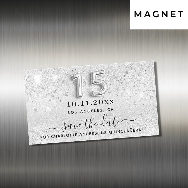 Carte Magnétique Quinceanera argent parties scintillant Enregistrer (Créateur téléchargé)
