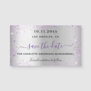 Carte Magnétique Quinceanera argent violet enregistrer l'aimant de