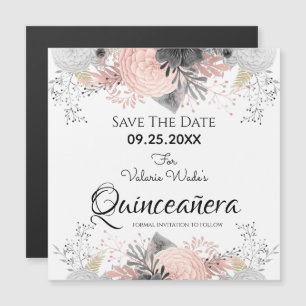 Carte Magnétique Quinceanera florale rose vif Enregistrer la date