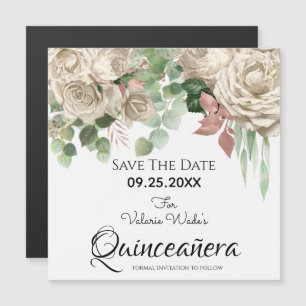 Carte Magnétique Quinceanera rose florale Sauvez la date