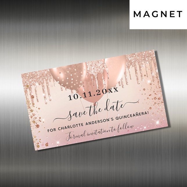 Carte Magnétique Quinceanera rose rose ballon enregistrer la date a (Créateur téléchargé)