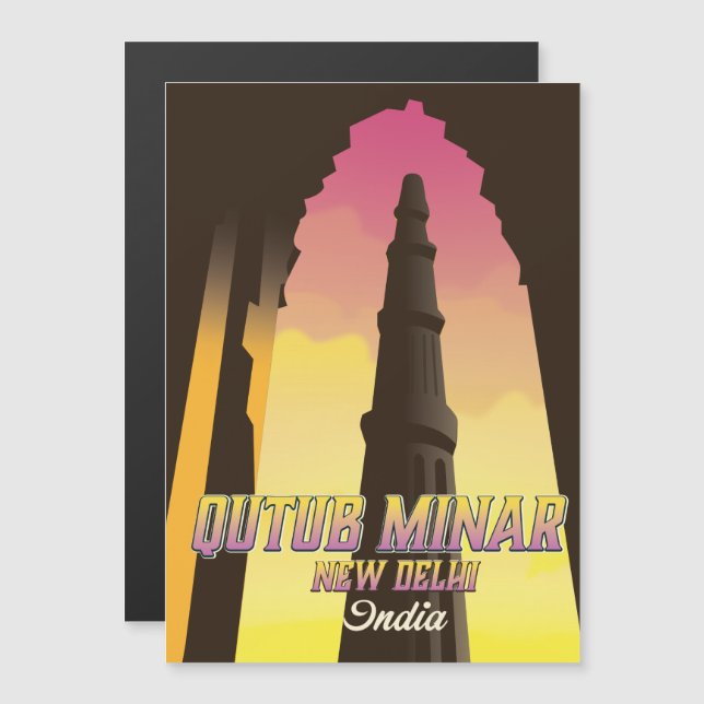 Carte Magnétique Qutub Minar New Delhi Inde affiche voyage (Devant / Derrière)