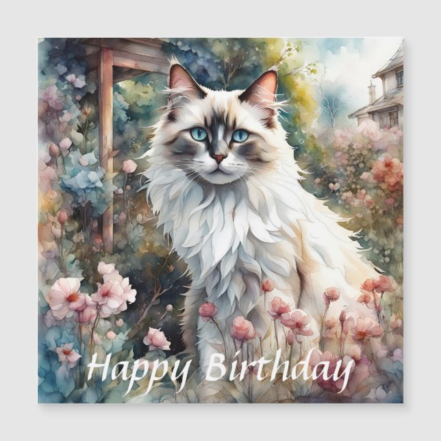 Carte Magnétique Ragdoll Chat en anglais Jardin Anniversaire (Devant)