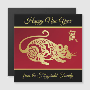 Carte Magnétique Rat chinois d'or orné BR