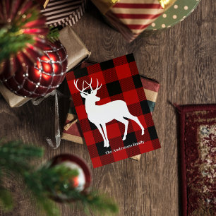 Carte Magnétique Red Buffalo Plaid & Deer   Nom personnel Cadeau