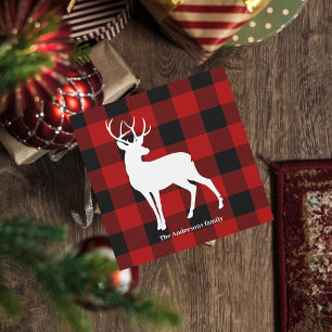 Carte Magnétique Red Buffalo Plaid & Deer   Nom personnel Cadeau