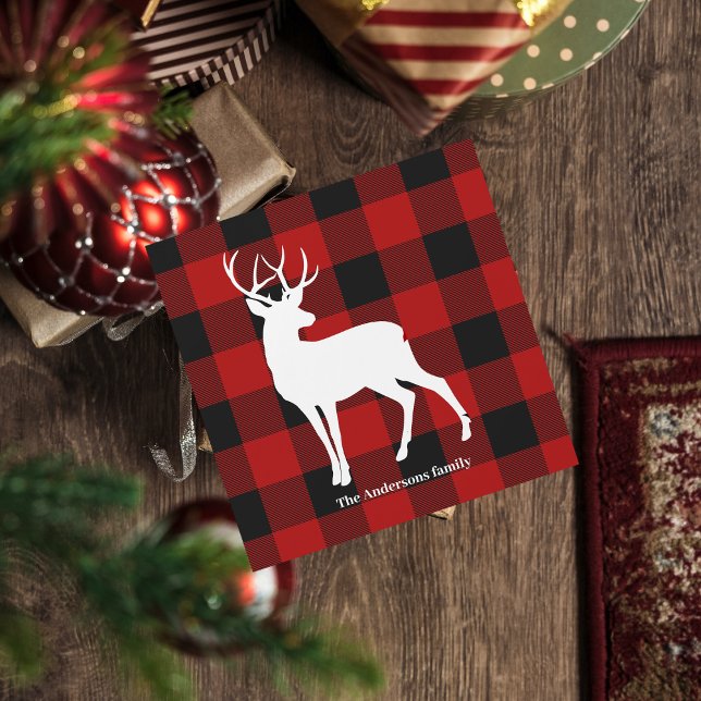 Carte Magnétique Red Buffalo Plaid & Deer | Nom personnel Cadeau (Créateur téléchargé)