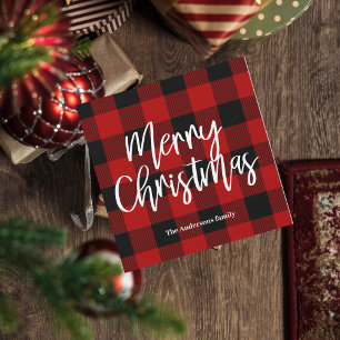 Carte Magnétique Red Buffalo Plaid & Joyeux Noël  Nom personnel
