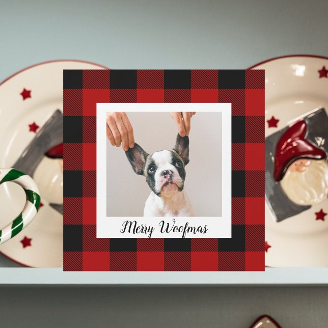 Carte Magnétique Red Buffalo Plaid & Joyeux Woofmas Avec Photo Chie (Créateur téléchargé)