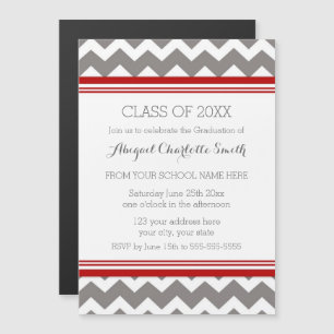 Carte magnétique Red Grey Chevron Graduon Party