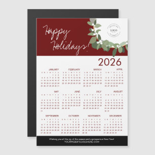 Carte Magnétique Red Modern Wreath Your Logo ici Calendrier 2025