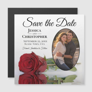 Carte Magnétique Red Rose Wedding Enregistrer La Date Ovale Photo M