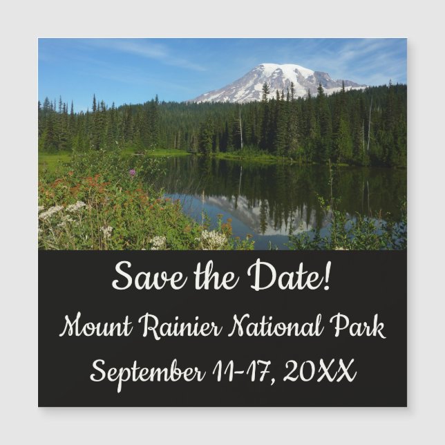 Carte Magnétique Réflexion du lac Rainier avec Fleurs sauvages (Devant)