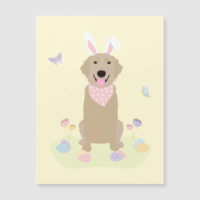 Carte Magnétique Retriever doré Bunny de Pâques (Devant)
