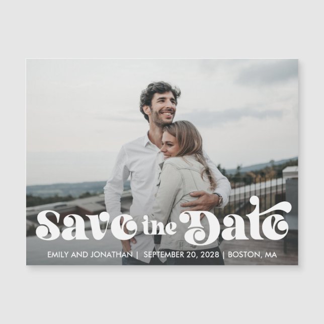 Carte Magnétique Retro Photo Enregistrer la date Mariage de l'aiman (Devant)