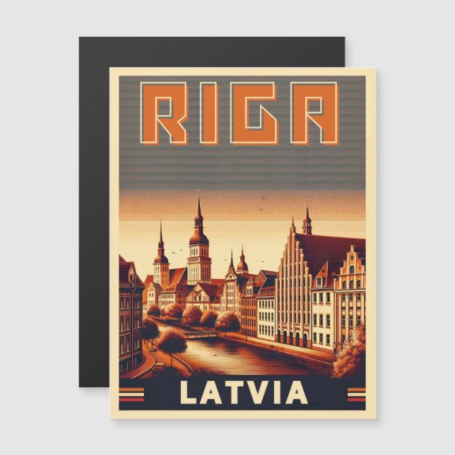 Carte Magnétique Riga City, Lettonie culture baltique cadeaux vinta (Devant / Derrière)