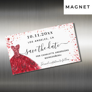 Carte Magnétique Robe blanche rouge Quinceanera enregistrer l'aiman
