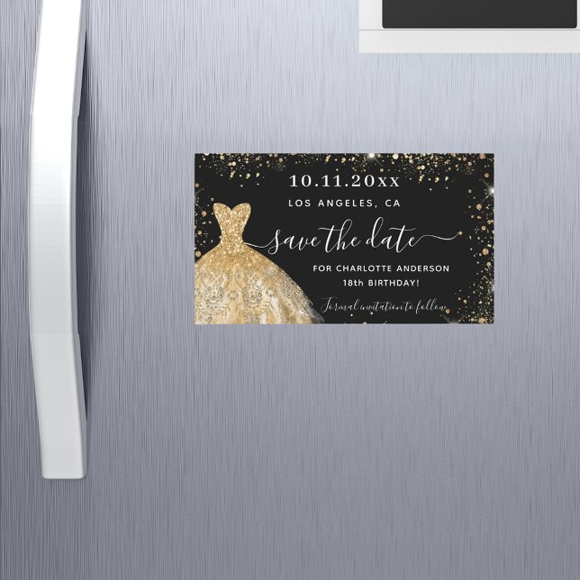 Carte Magnétique Robe d'or noir anniversaire enregistrer la date ai (Créateur téléchargé)