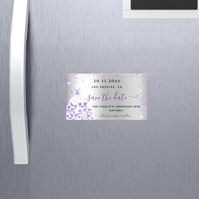 Carte Magnétique Robe violette argentée d'anniversaire enregistrer  (Créateur téléchargé)