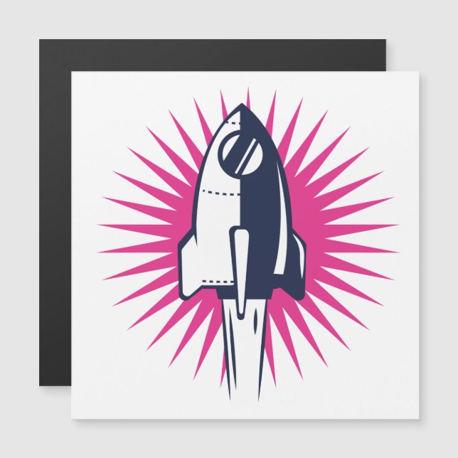 Carte Magnétique Rocket Espace Rétro (Devant / Derrière)