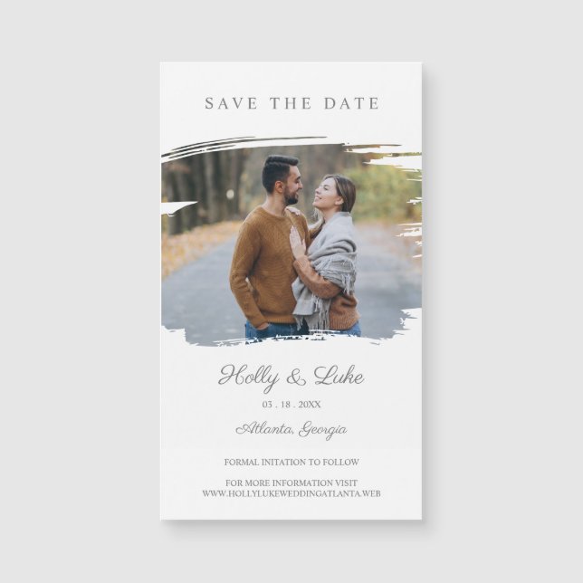 Carte Magnétique Romantic Photo & Simulated Brush for Save the Date (Devant)