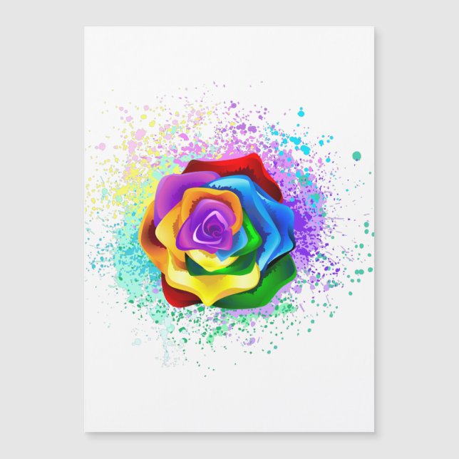 Carte Magnétique Rose arc-en-ciel colorée (Devant)