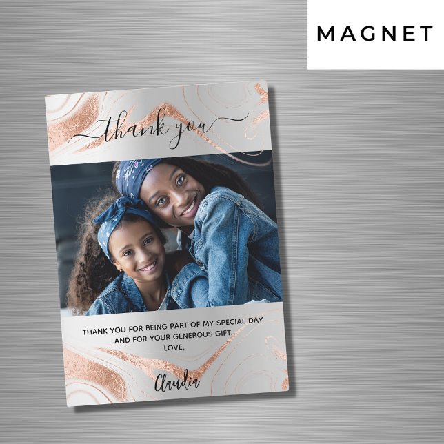 Carte Magnétique Rose d'argent en marbre d'or photo merci aimant (Créateur téléchargé)
